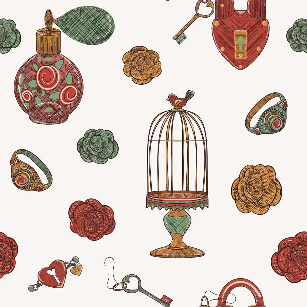 Magic of love seamless pattern of vintage old school object, hand-drawn illustration vector