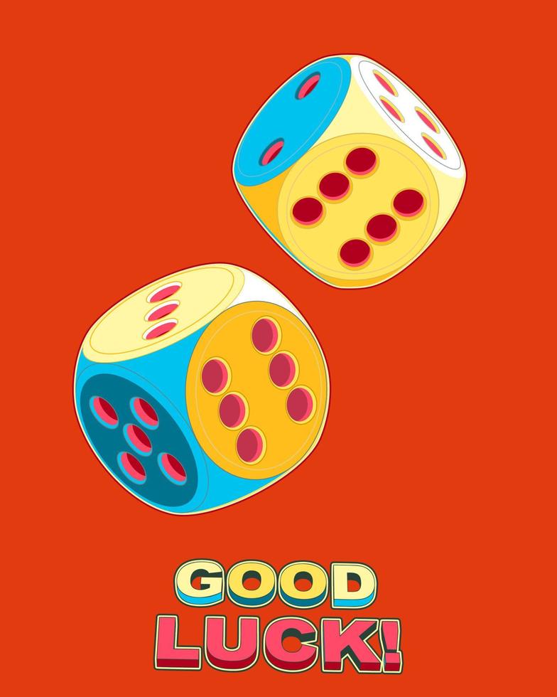 Pop Art poster of rolling lucky dice double six 6x6 vector