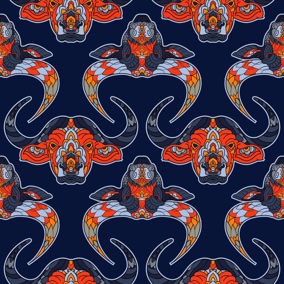 Bull and buffalo blue seamless pattern of symbol Lunar Year vector