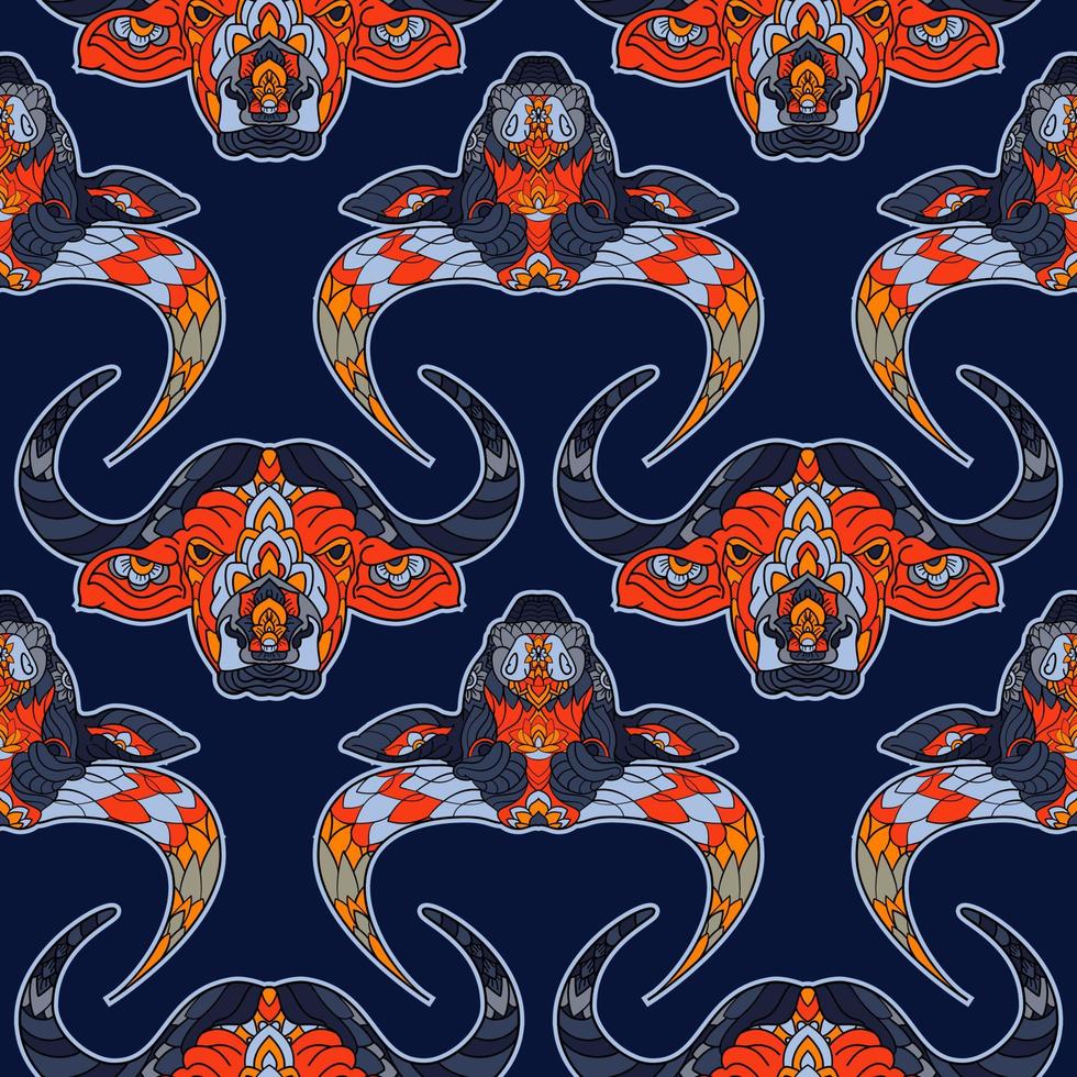 Bull and buffalo blue seamless pattern of symbol Lunar Year vector