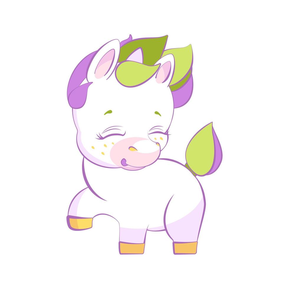 Cute little white unicorn pounding a hoof in stars vector