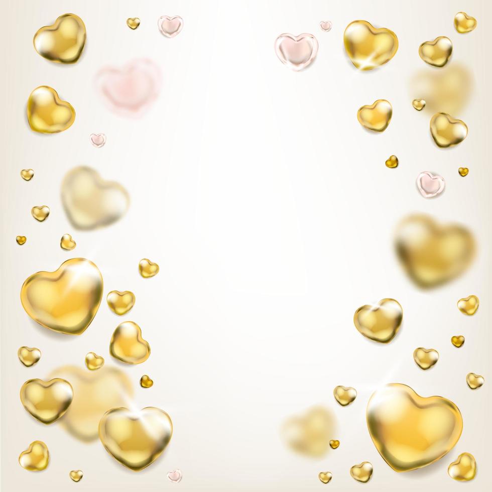 Elegance ligh square frame with shiny golden hearts vector