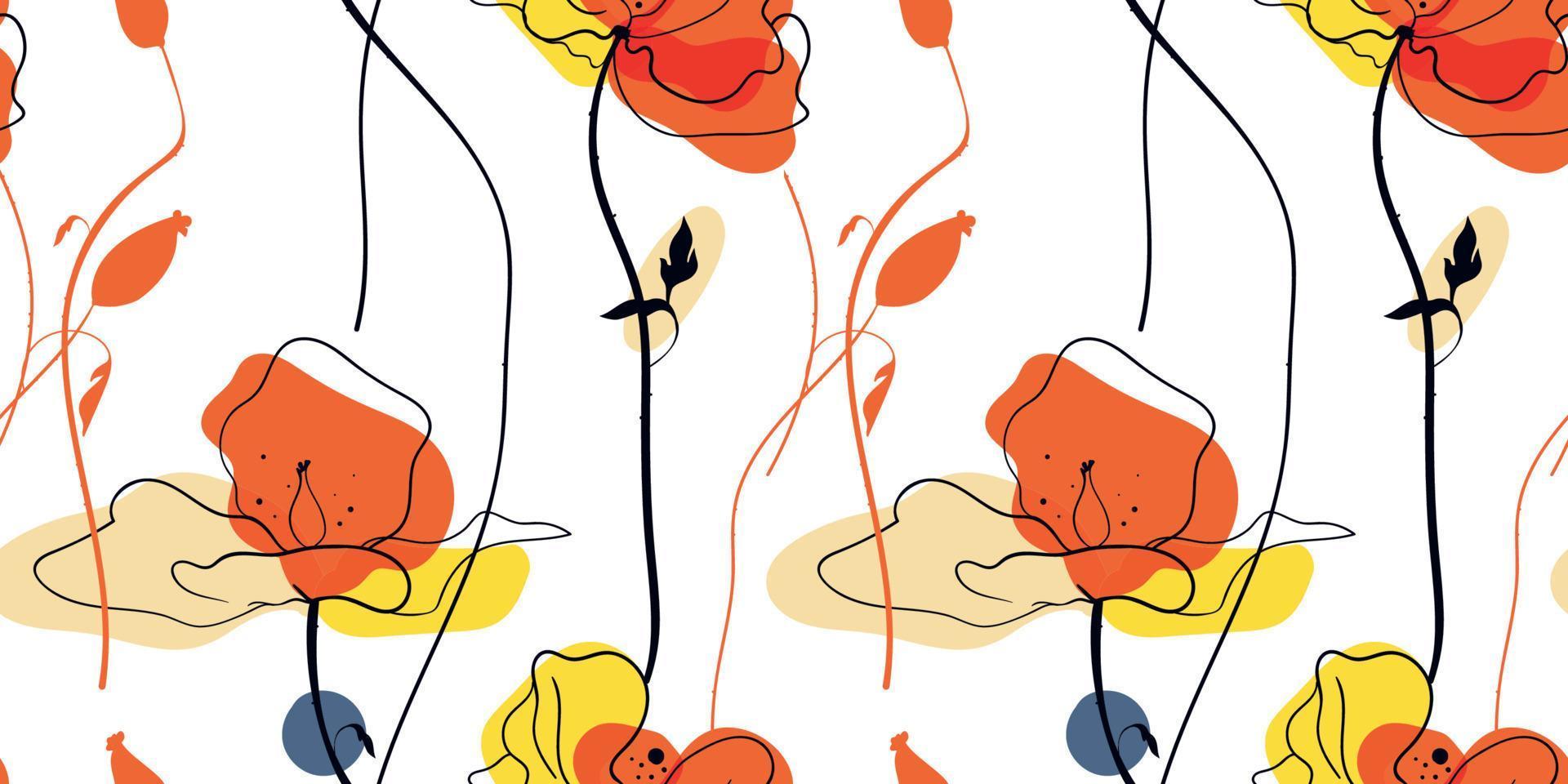 Yellow poppies field seamless pattern in the scandinavian style vector