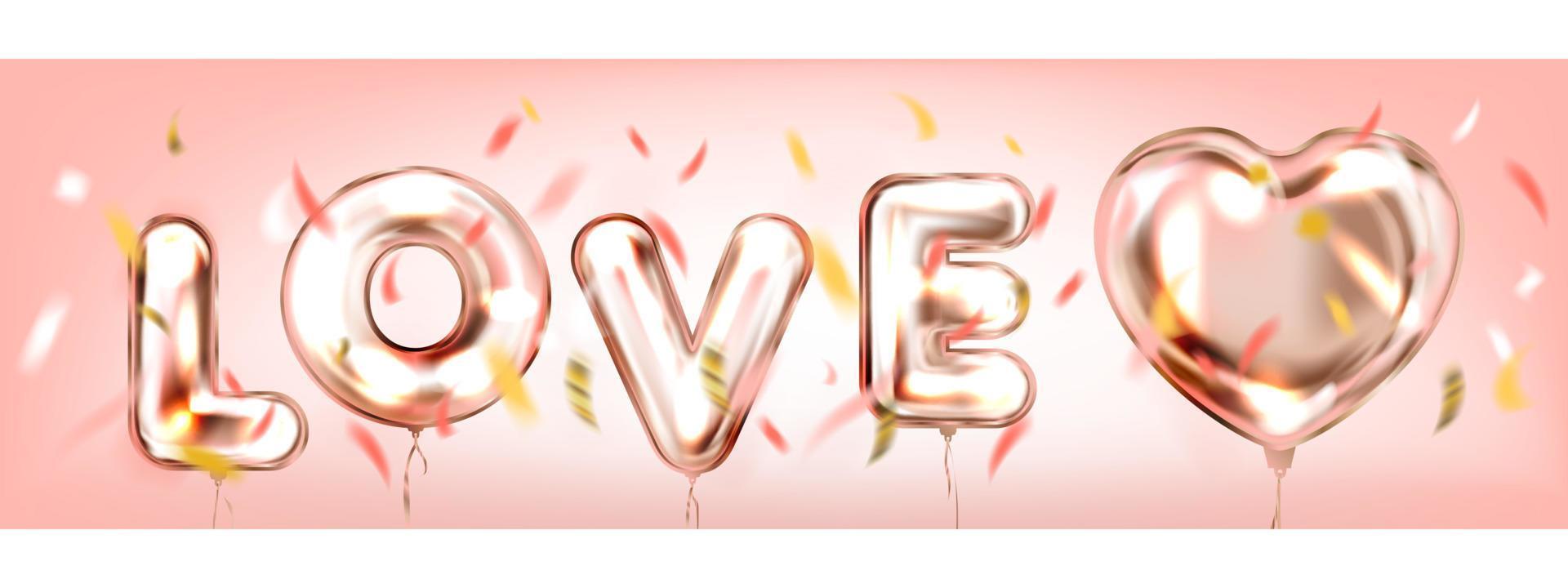 Love in a Air pink romantic banner with confetti vector
