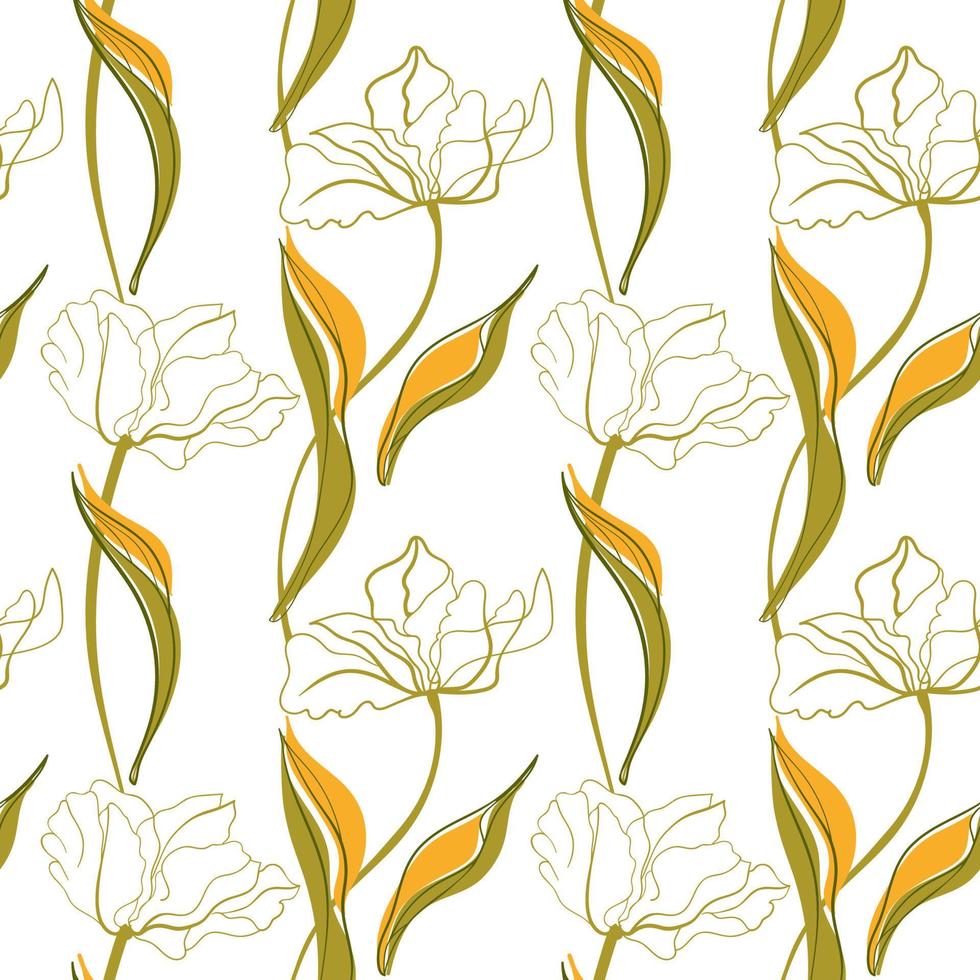 Tulip line art seamless pattern in the scandinavian style vector