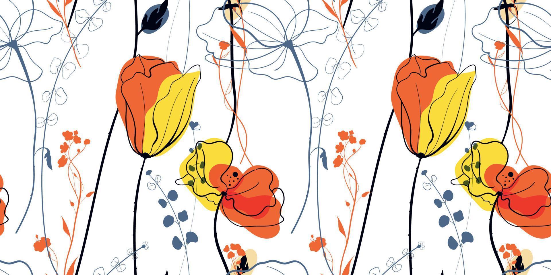 pradera de flores de amapola al estilo escandinavo vector