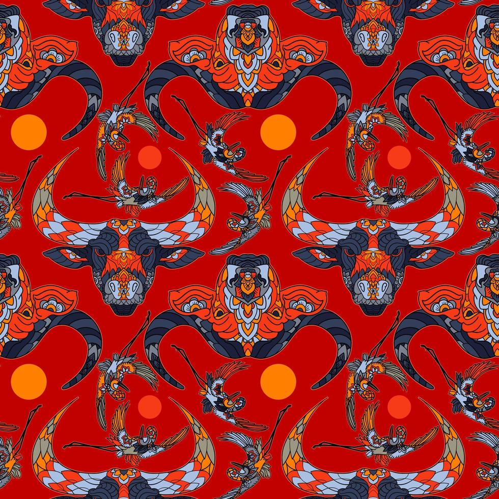Bull and buffalo red seamless pattern of symbol Lunar Year vector