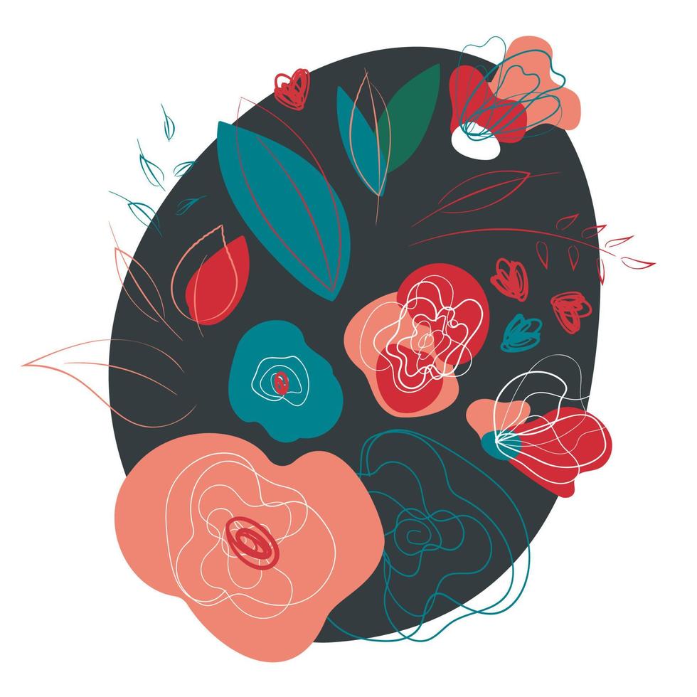 Wild flowers abstract bouquet with dark background vector