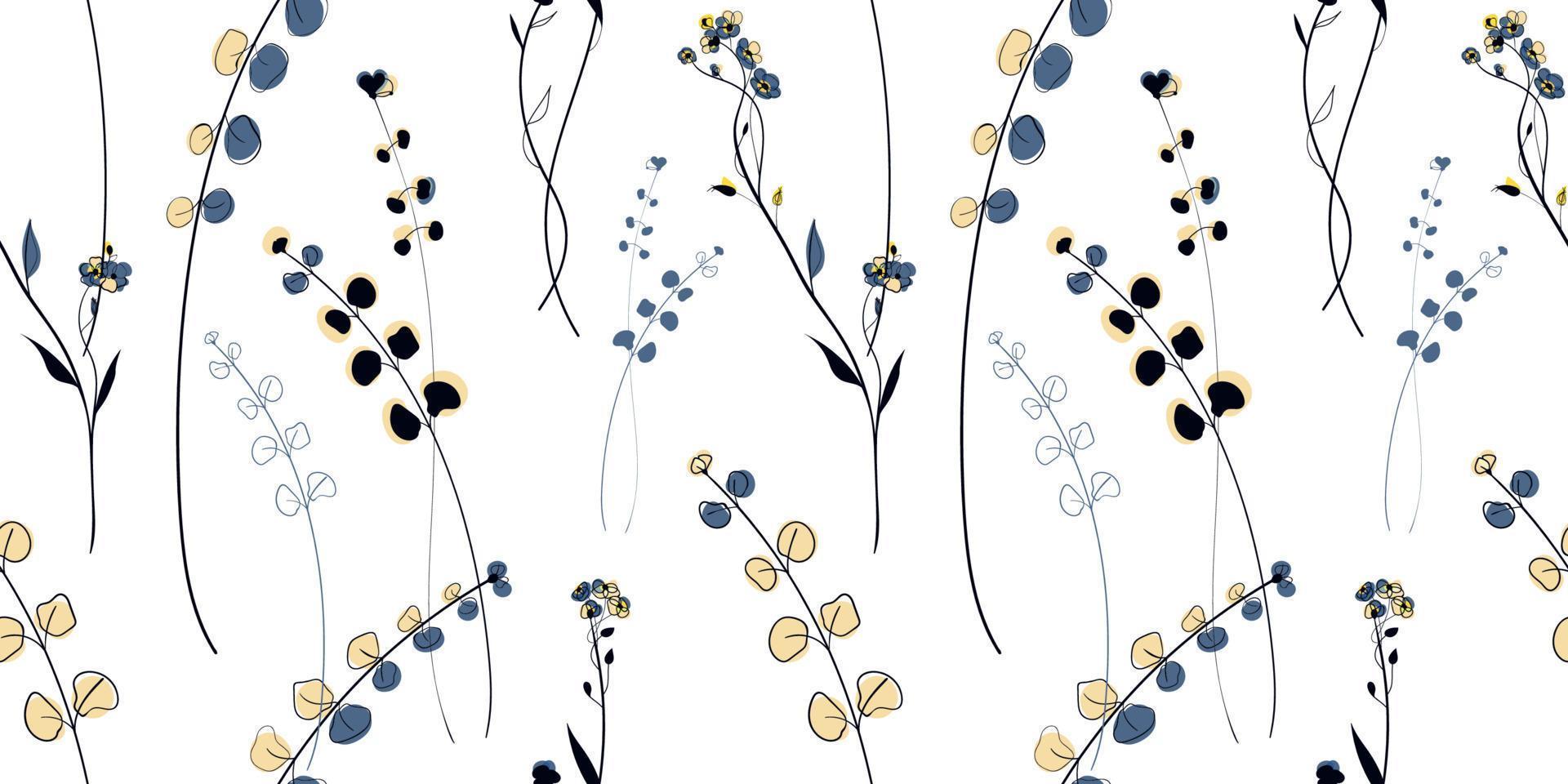 Wild Meadow plants seamless pattern in the scandinavian style vector
