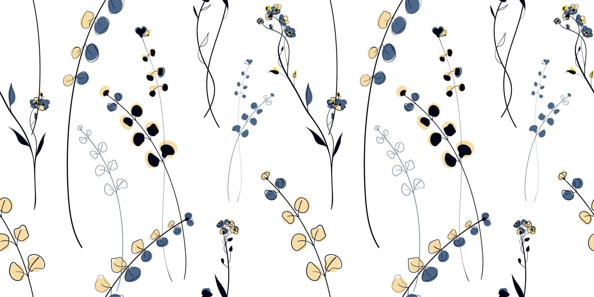 Wild Meadow plants seamless pattern in the scandinavian style vector