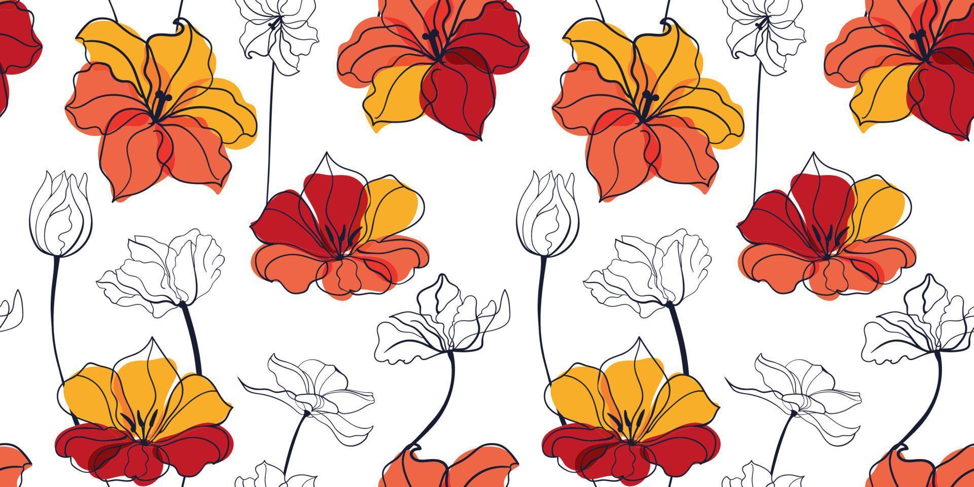 Tulip flowers seamless pattern in the scandinavian style vector