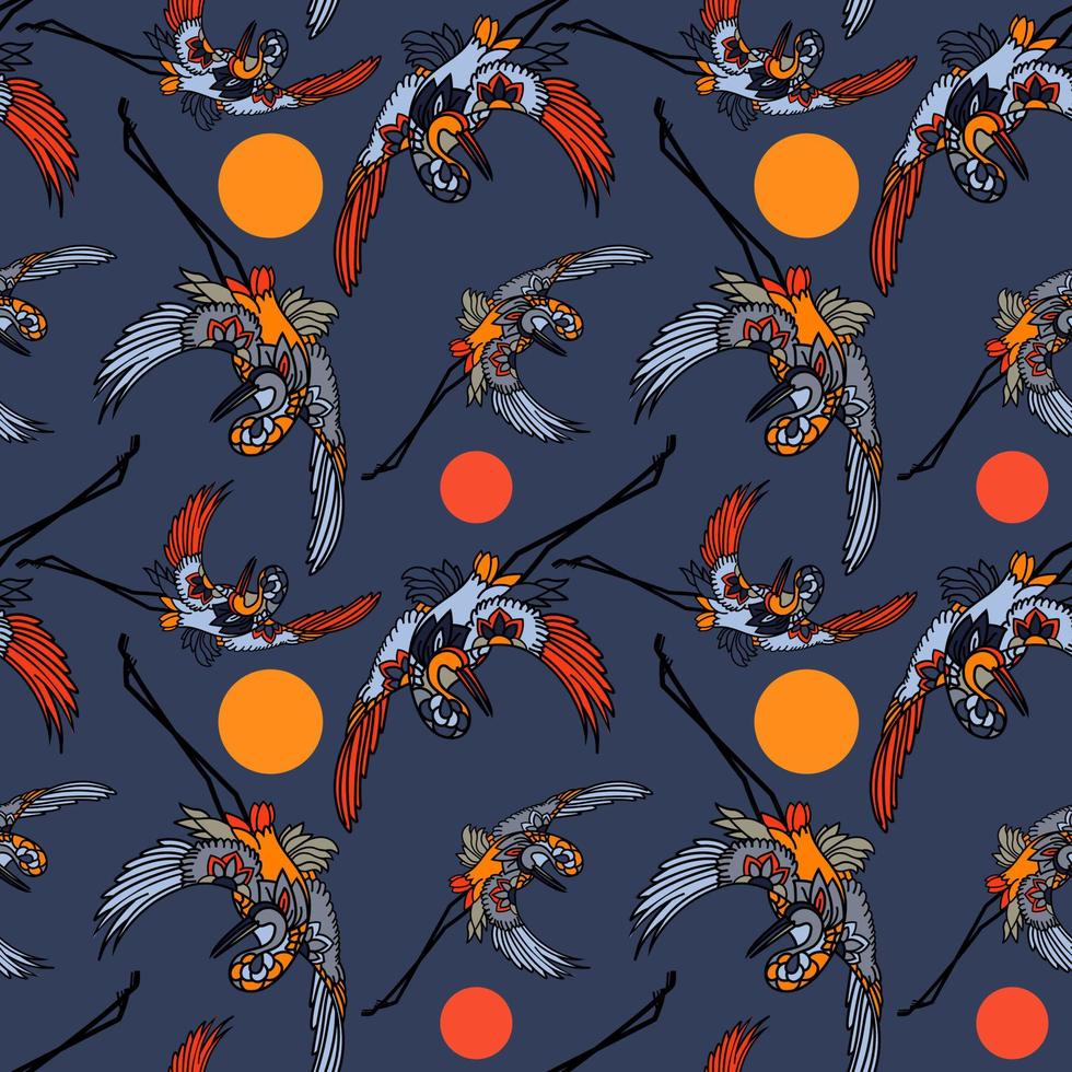 Oriental seamless pattern with lucky flying herons vector
