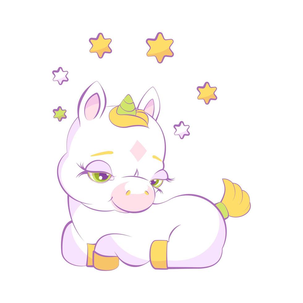 Cute little white unicorn in a star wreath vector