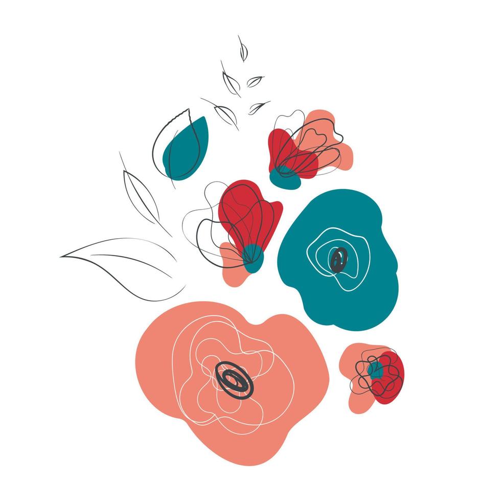 Wild poppy flowers abstract bouquet vector