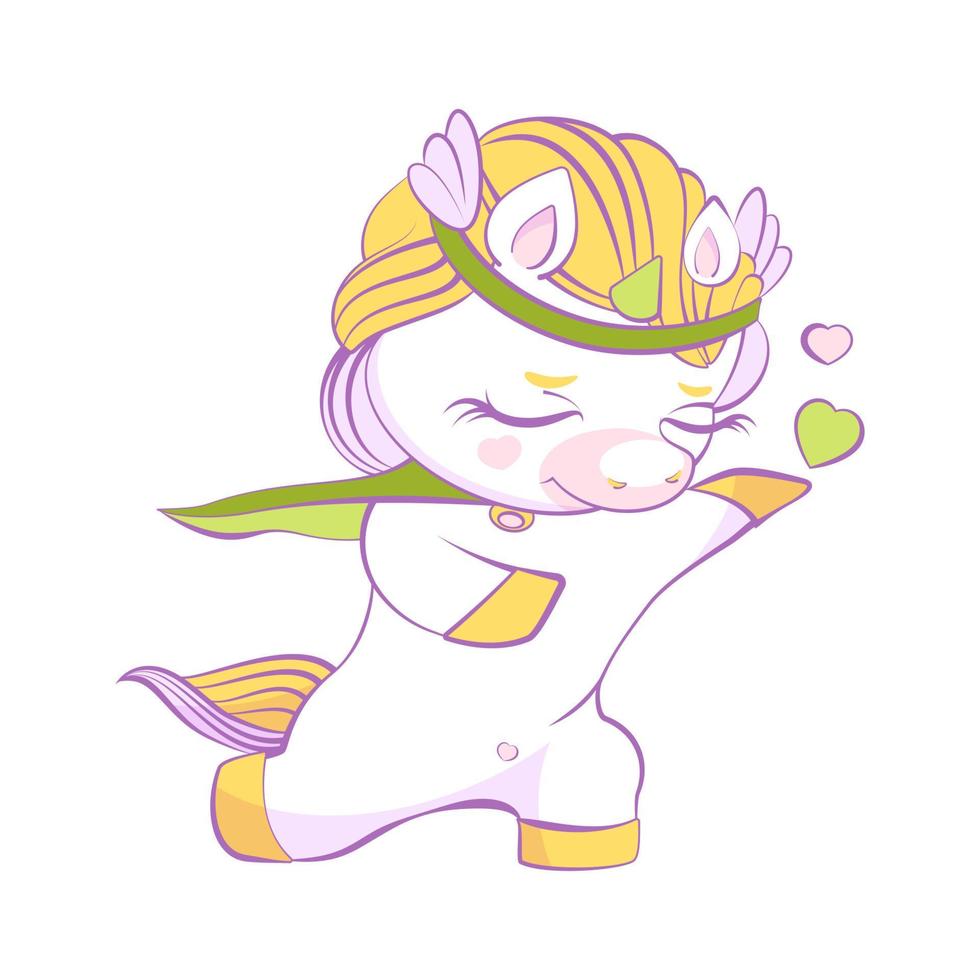 Cute little unicorn white prince in love on one knee vector