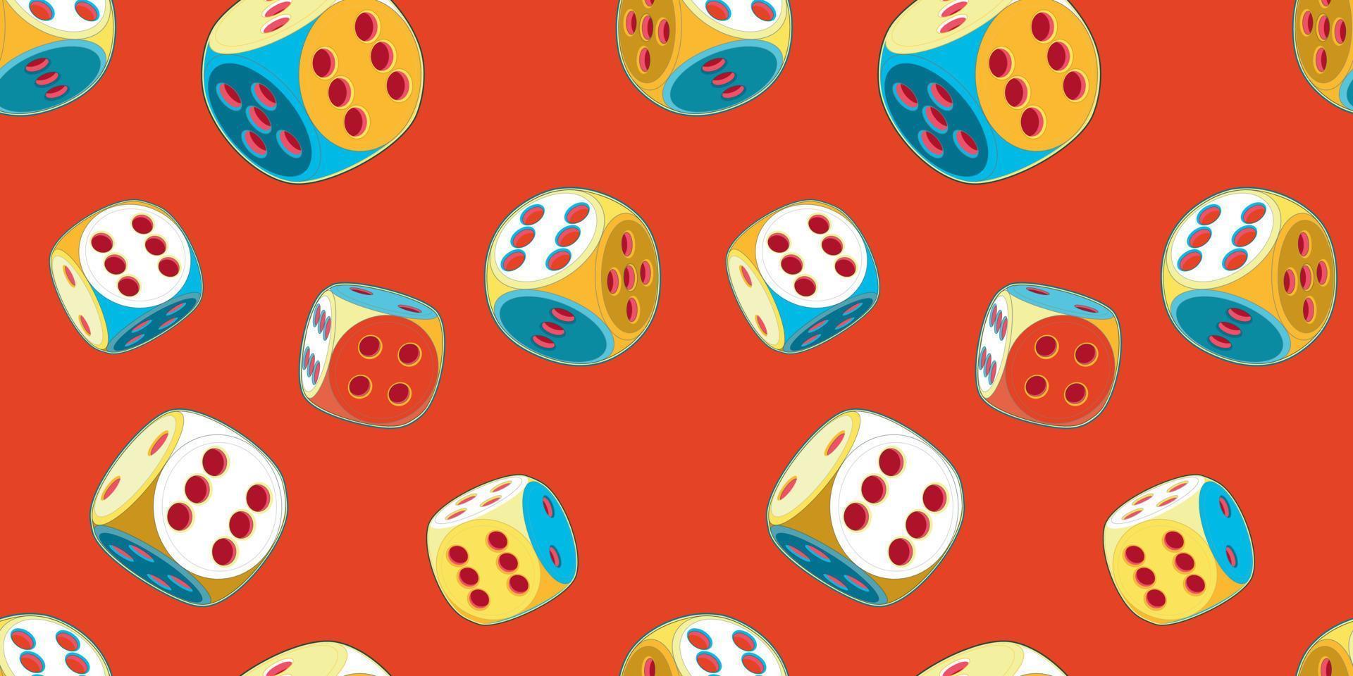 Pop Art red seamless pattern of rolling lucky dice double six vector