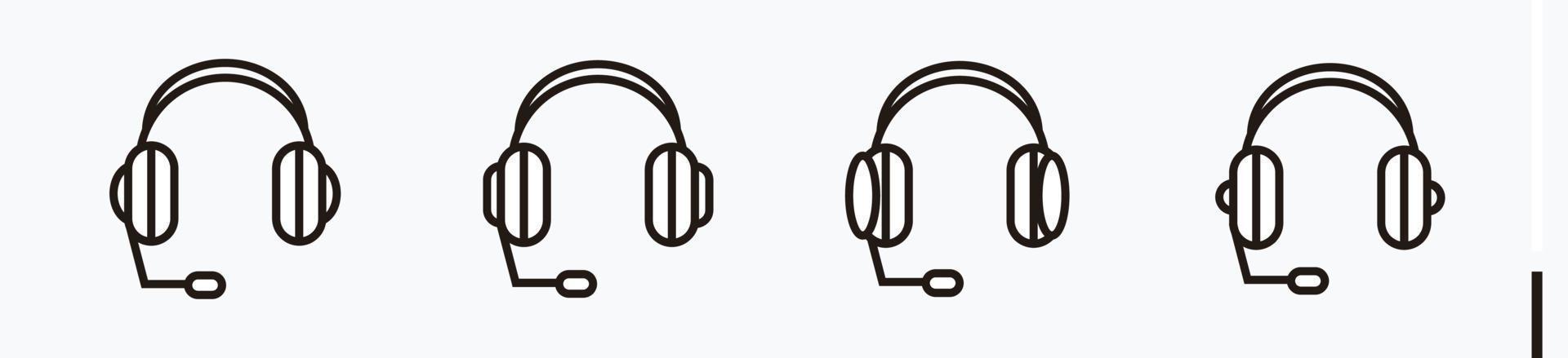 headphone with microphone icon set. line vector illustrations isolated on white