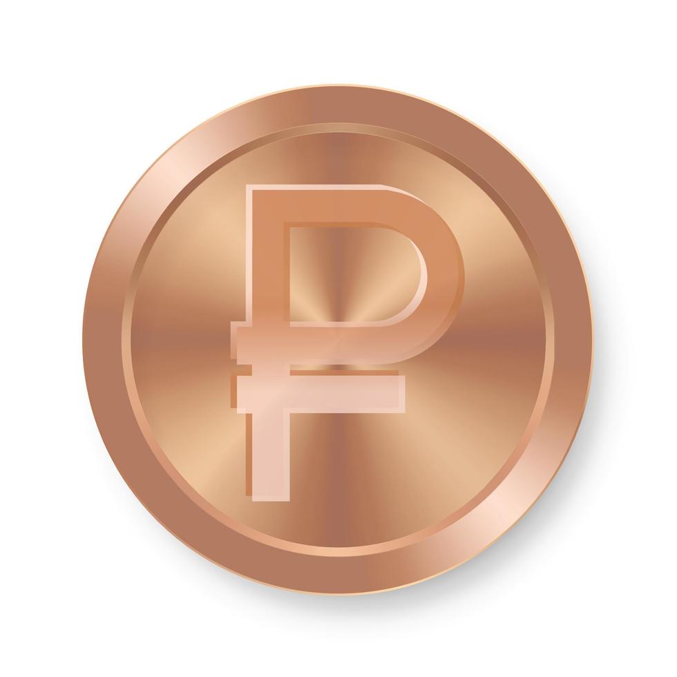 Bronze coin of russian ruble Concept of internet currency vector