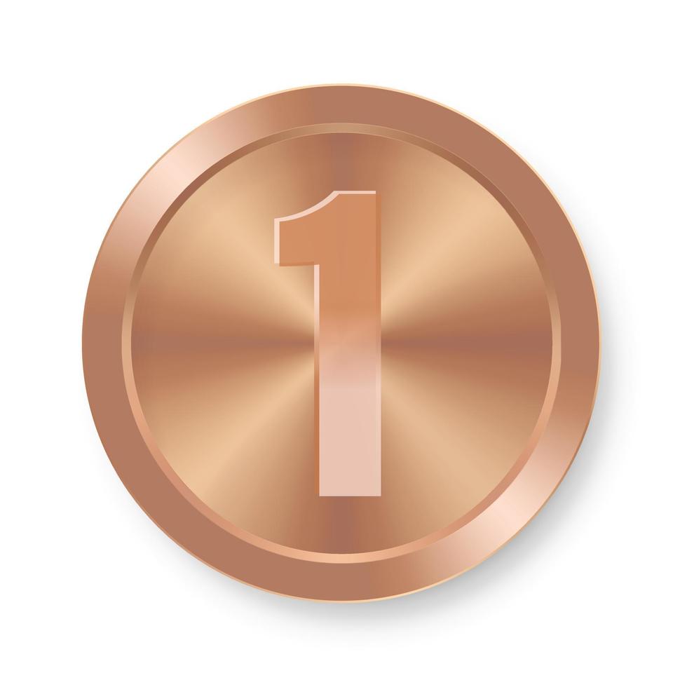 Bronze coin with number one. Concept of internet icon vector