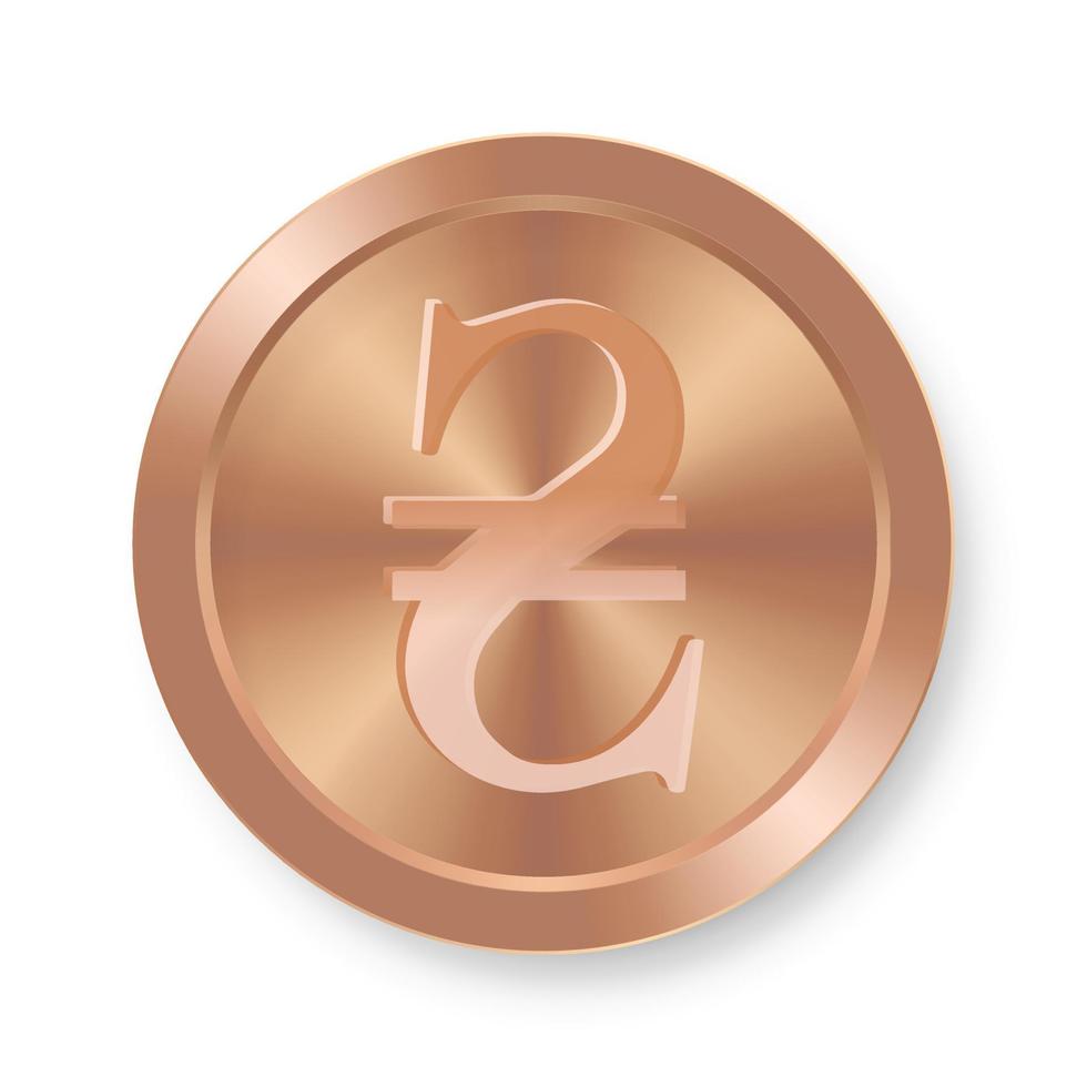 Bronze coin of ukrainian Hryvnia currency Concept of internet currency vector
