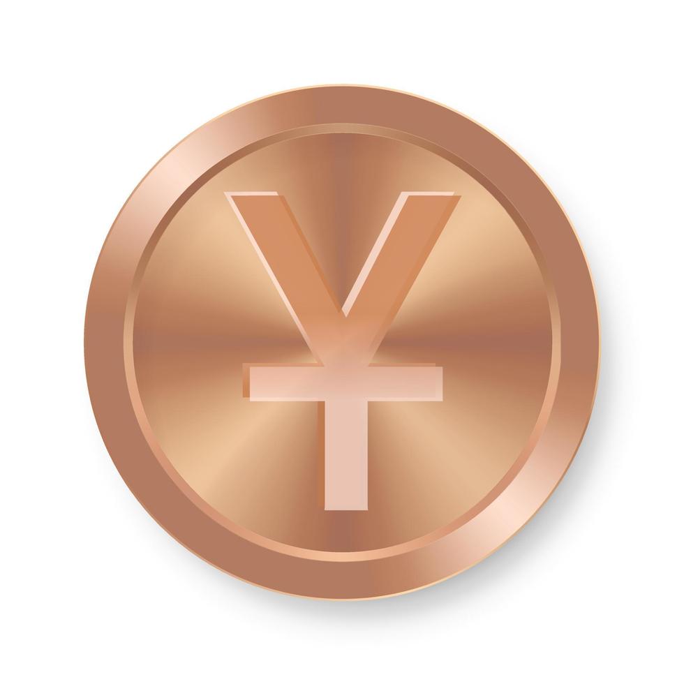 Bronze coin of Chinese yuan yen symbol Concept of internet currency vector