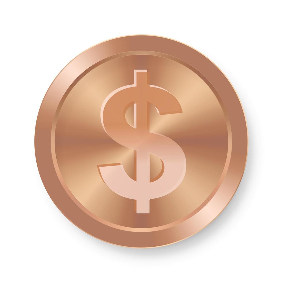 Bronze dollar coin Concept of web internet currency vector