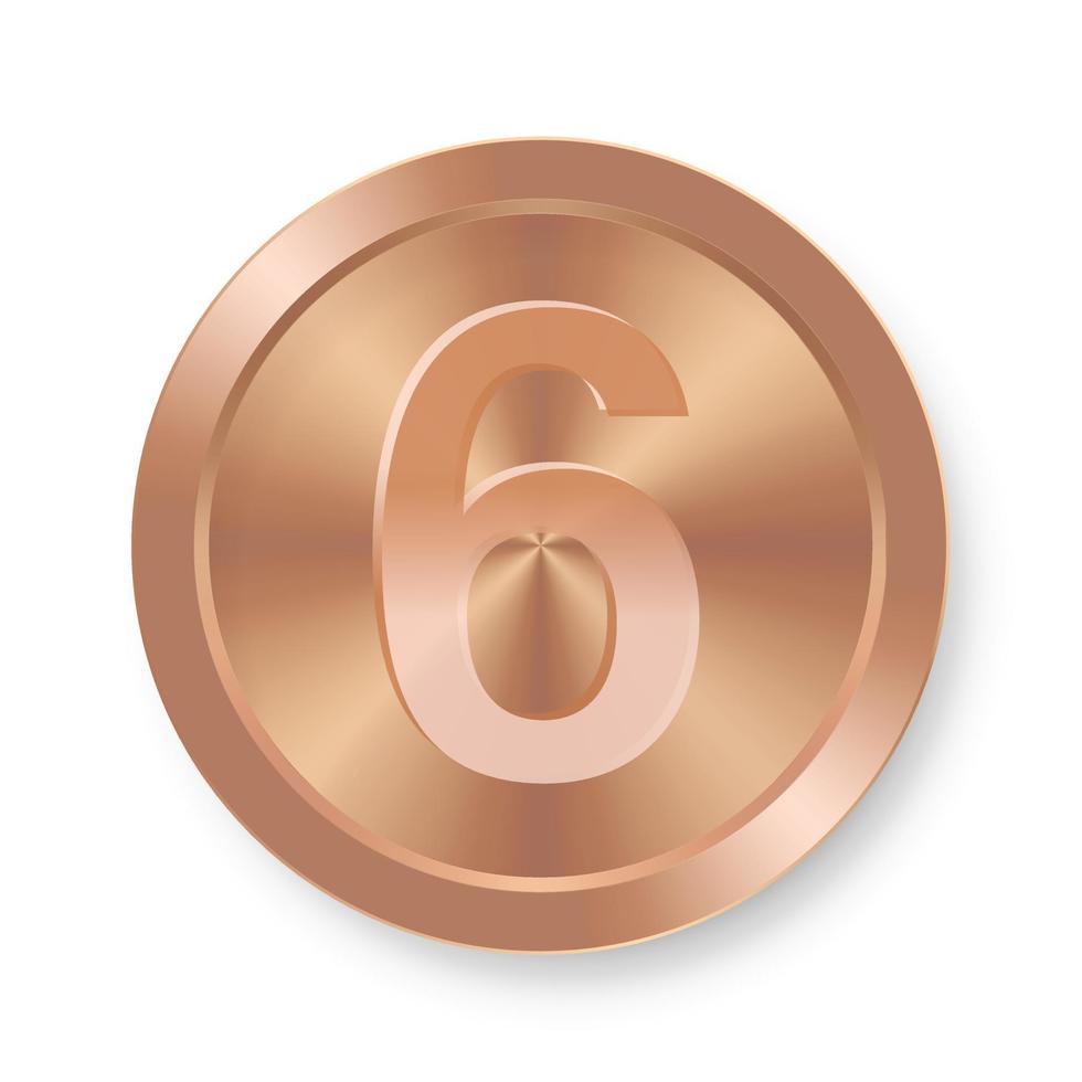 moneda de bronce con el concepto número seis de icono de internet vector