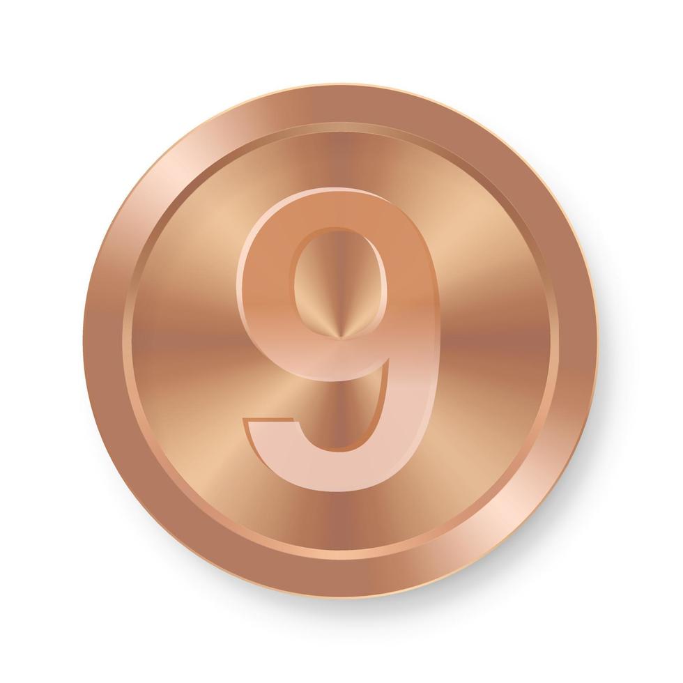 Bronze coin with number nine Concept of internet icon vector