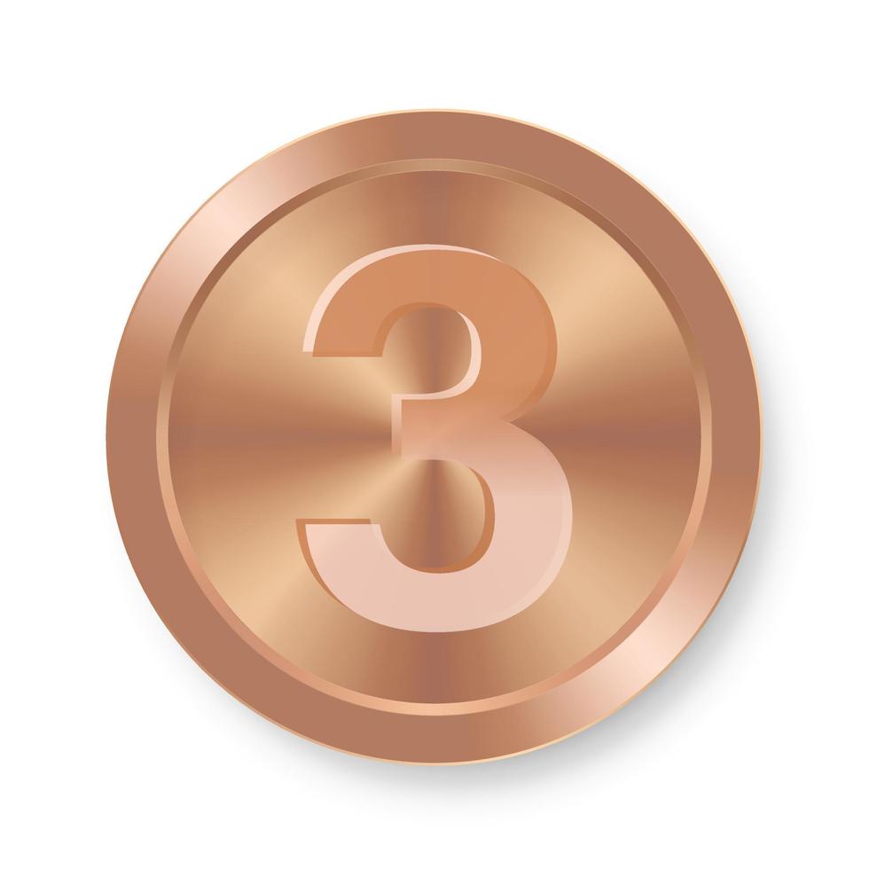 Bronze coin with number three Concept of internet icon vector