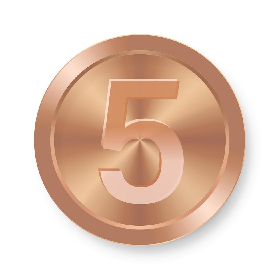 Bronze coin with number five Concept of internet icon vector