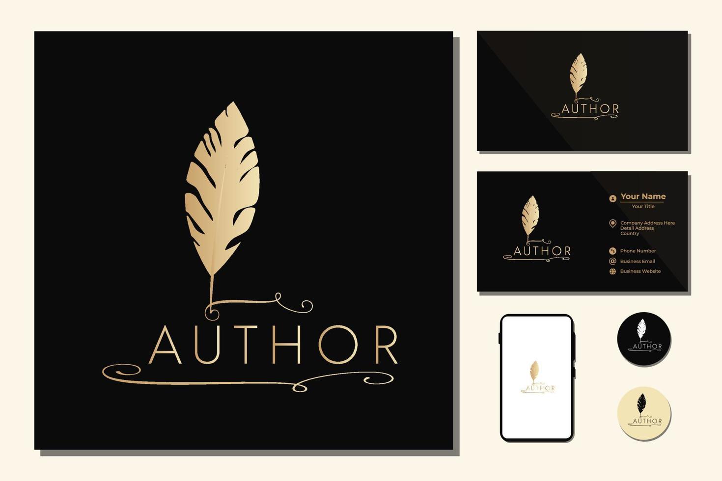 Feather quill pen logo design classic stationery illustration vector