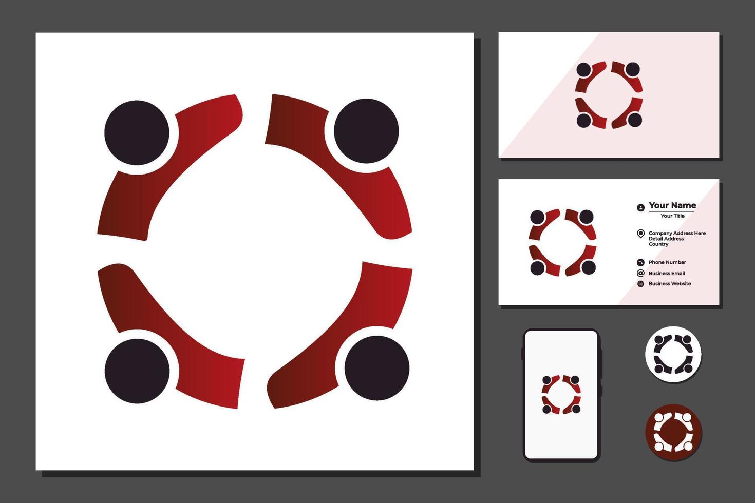 Teamwork depicted with a circle logo and connecting people vector