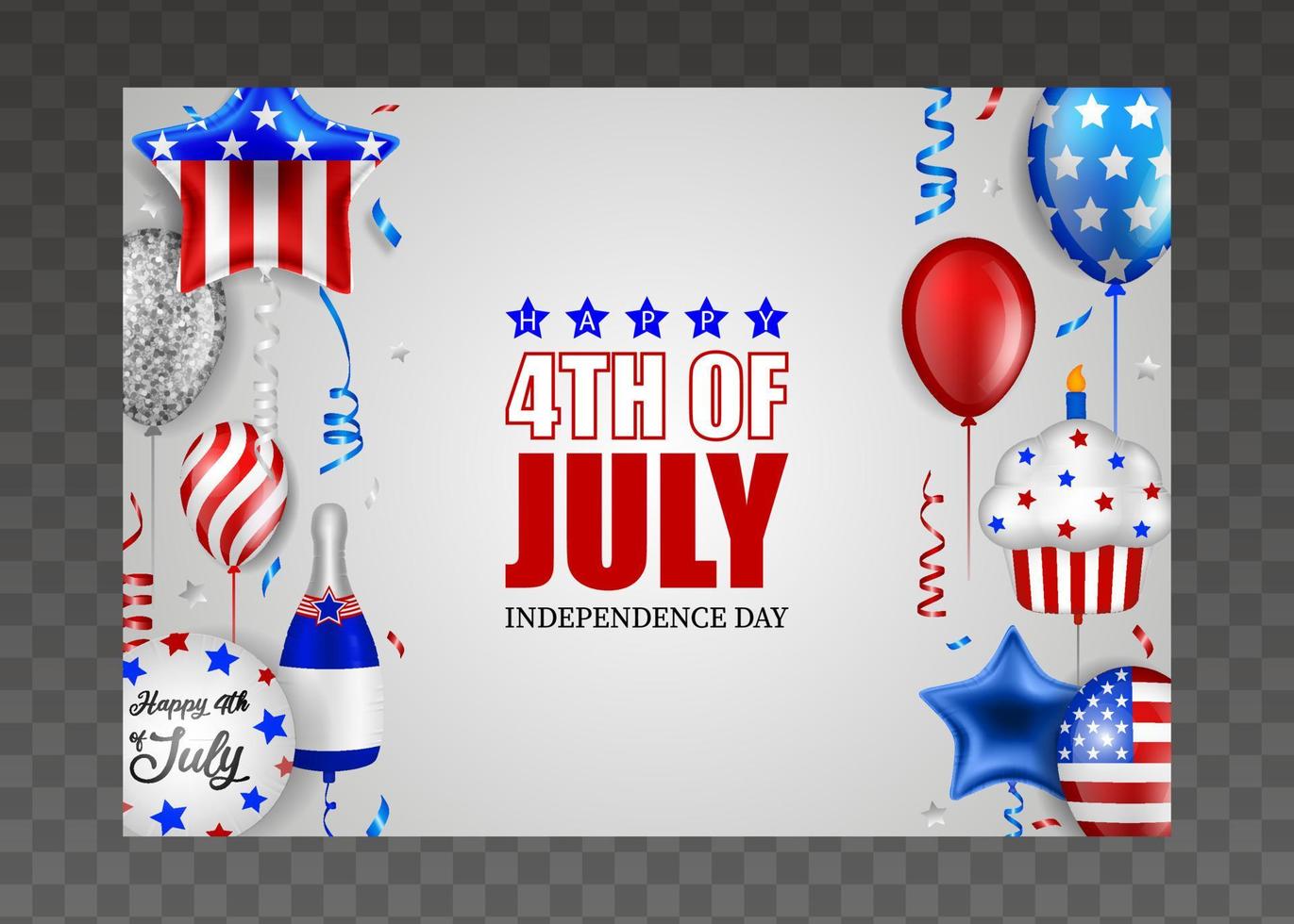 Cartel del 4 de julio. fondo de independencia americana con globos y serpentinas vector