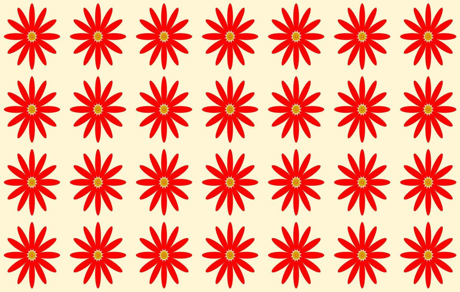 Red flowers on light yellow background. Vector design. Seamless pattern. For paper, cloth, fabric, cloth, table cloth, napkin, cover, bed, curtain, printing, gift, present or wrap.