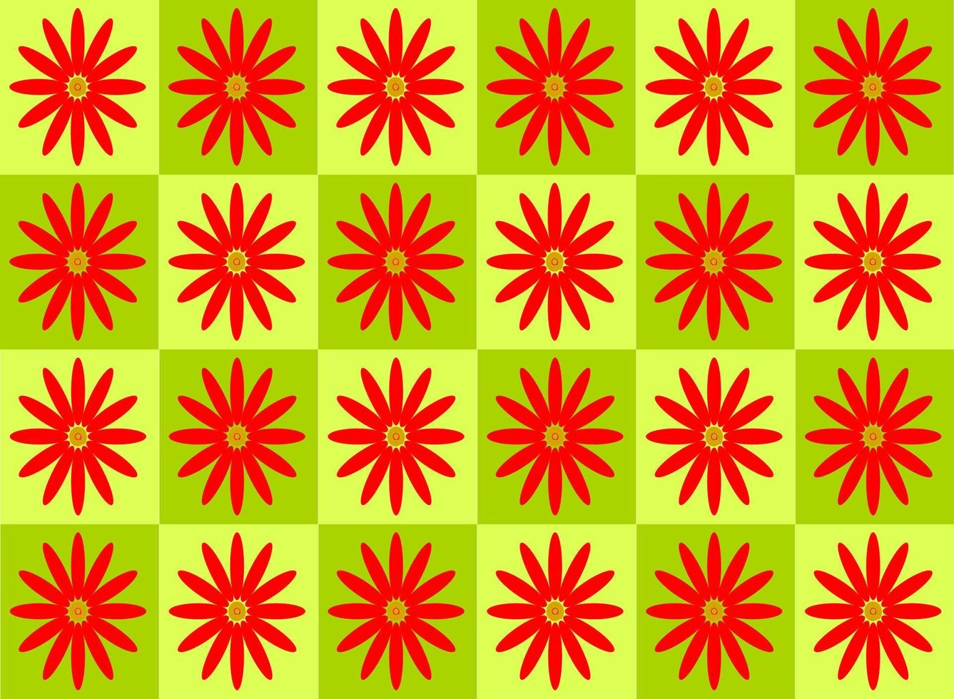 Red flowers in two tone of green boxes background. Vector design ...