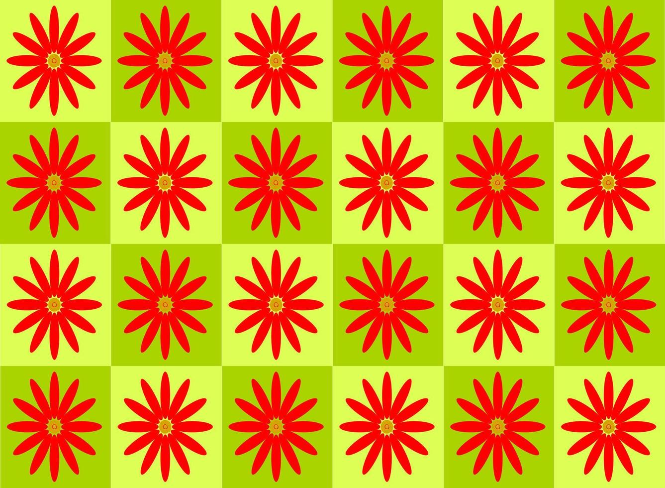 Red flowers in two tone of green boxes background. Vector design. Seamless pattern. For paper, cloth, fabric, cloth, table cloth, napkin, cover, bed, curtain, printing, gift, present or wrap.