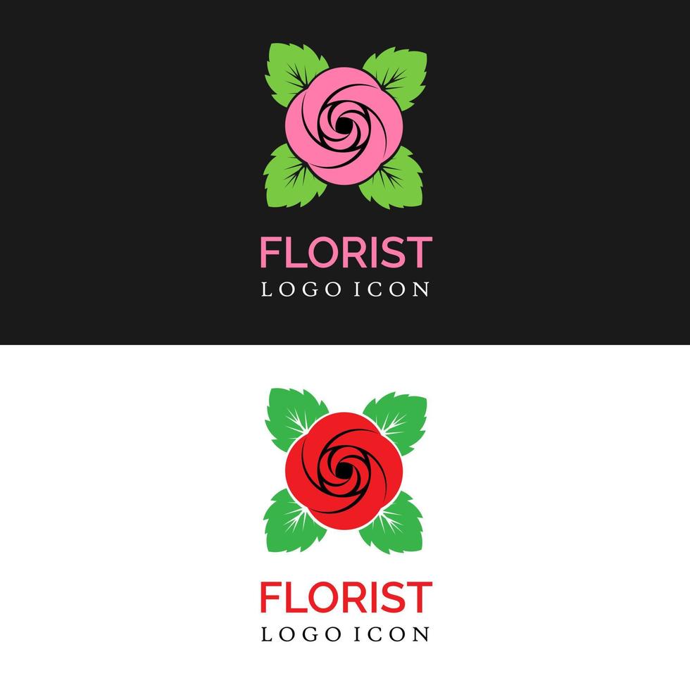 Red Rose blossom with leaves for simple modern florist business and flower shop logo design vector