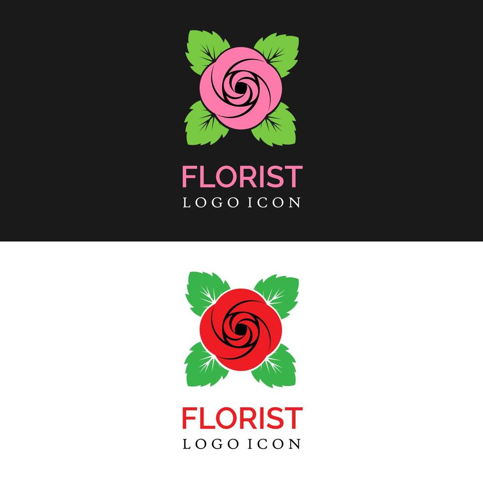 flor de rosa roja con hojas para un negocio de floristería moderno simple y un diseño de logotipo de floristería vector