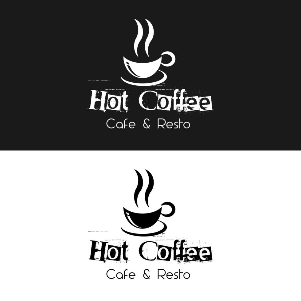 Hot cup of coffee drawing style with aroma silhouette for retro vintage cafe shop logo design vector
