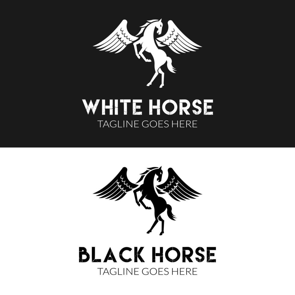 pegasus horse with wings silhouette for retro vintage sport and vehicle company mascot logo design vector