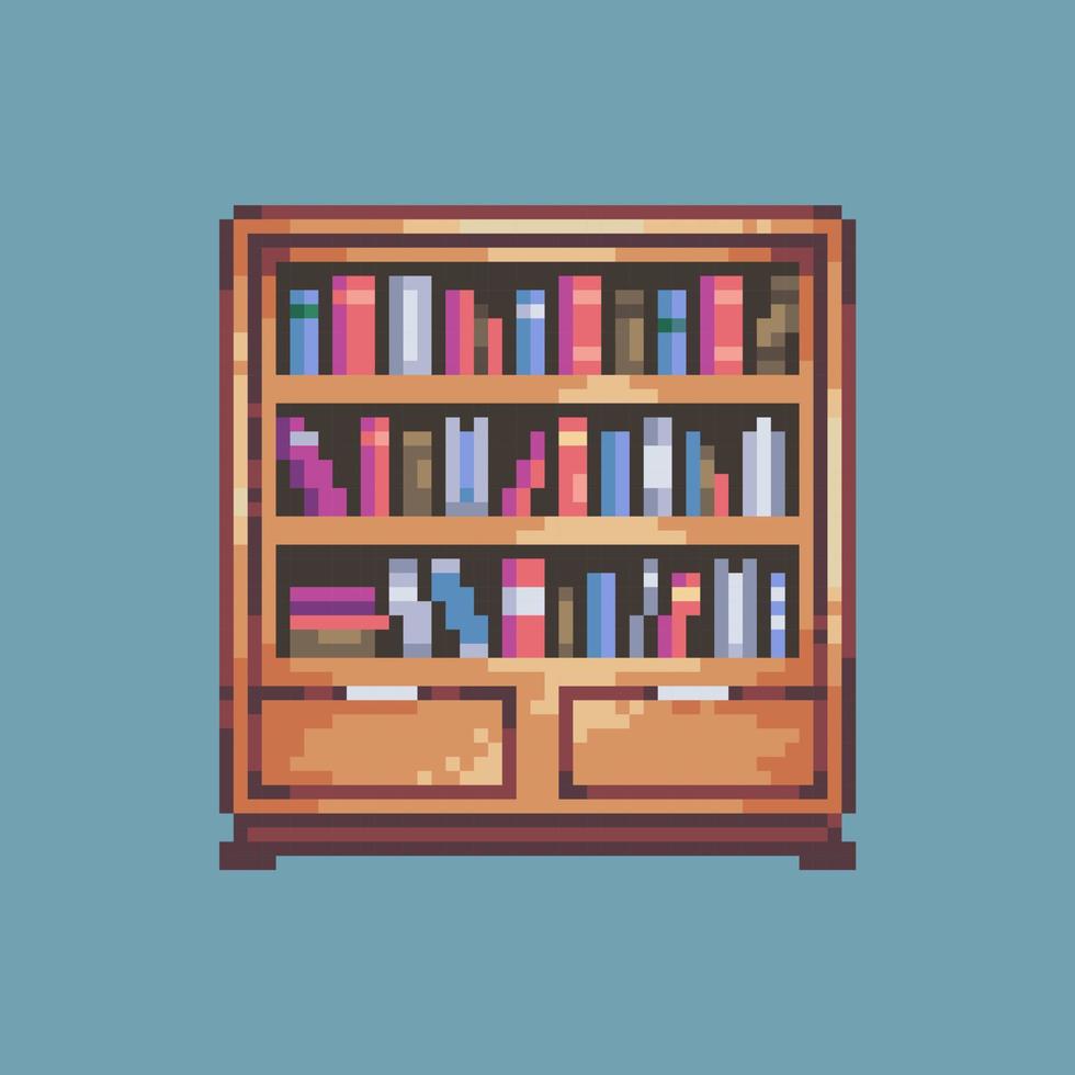 Pixel art Bookshelf for game assets and development vector