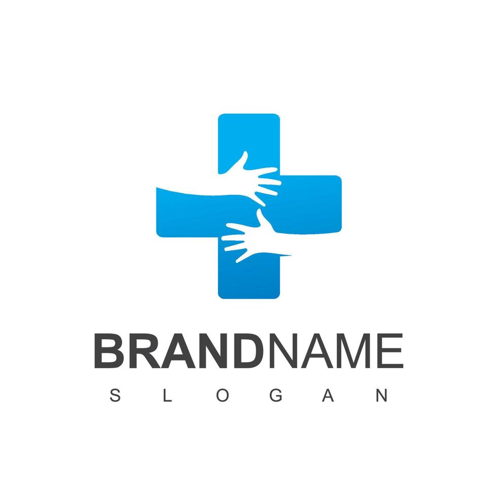 Health Care Logo With Plus And Hand Symbol vector