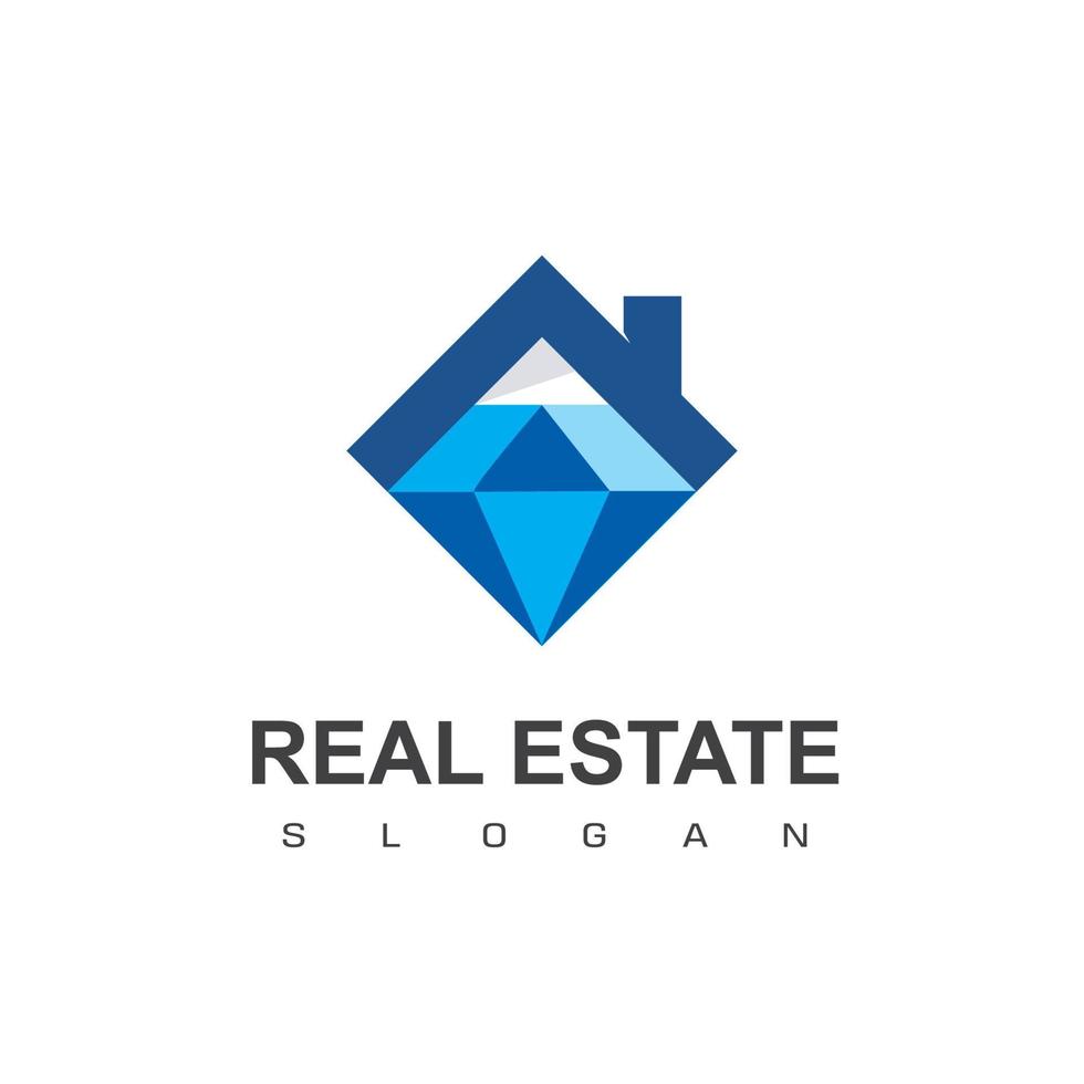 Real Estate Logo, Exclusive House With Diamond Symbol vector