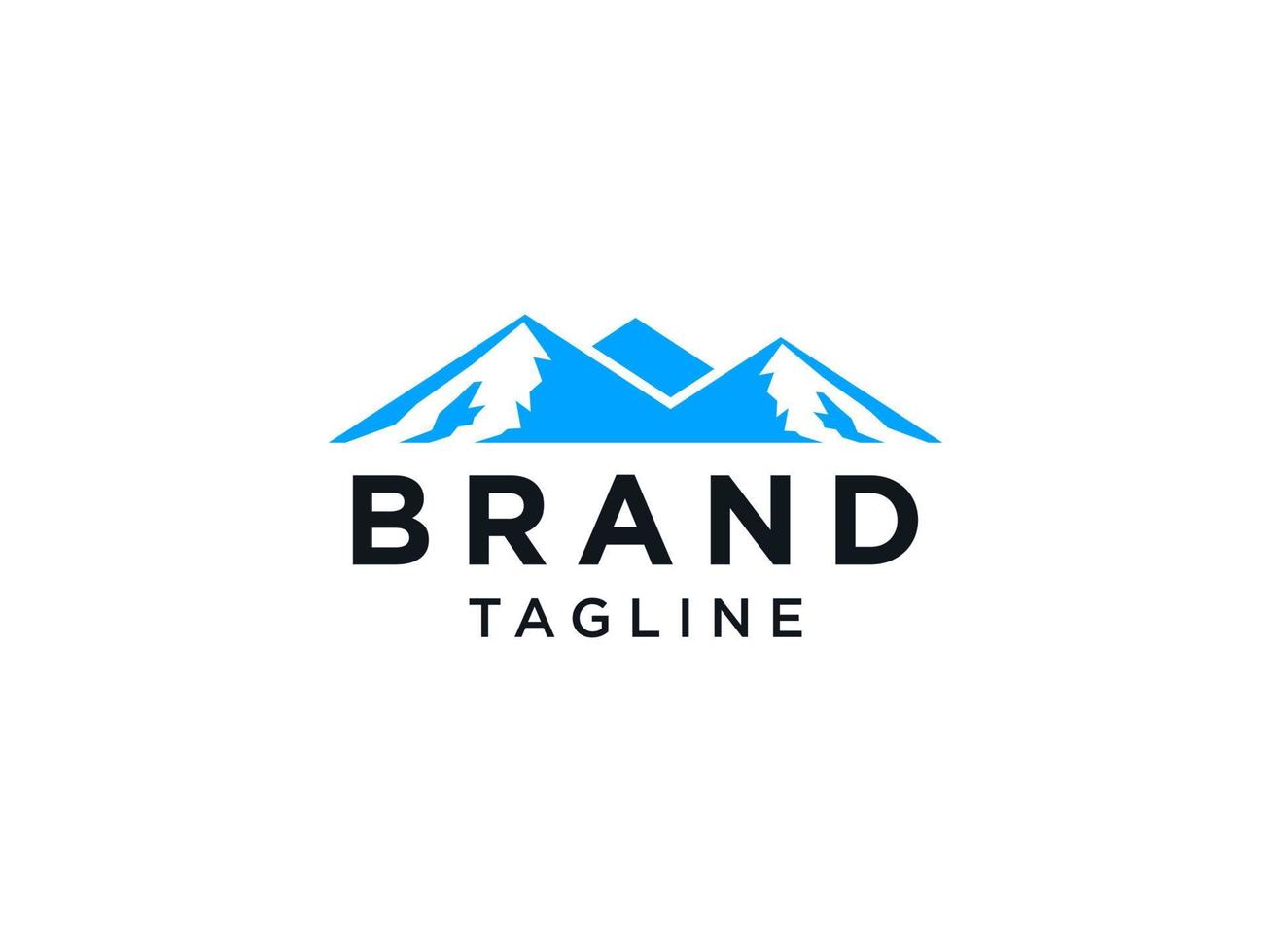 Abstract Mountain Logo with Snow Waves. Grey Square Shape with Negative Space Mount Silhouette isolated on White Background. Flat Vector Logo Design Template Element.