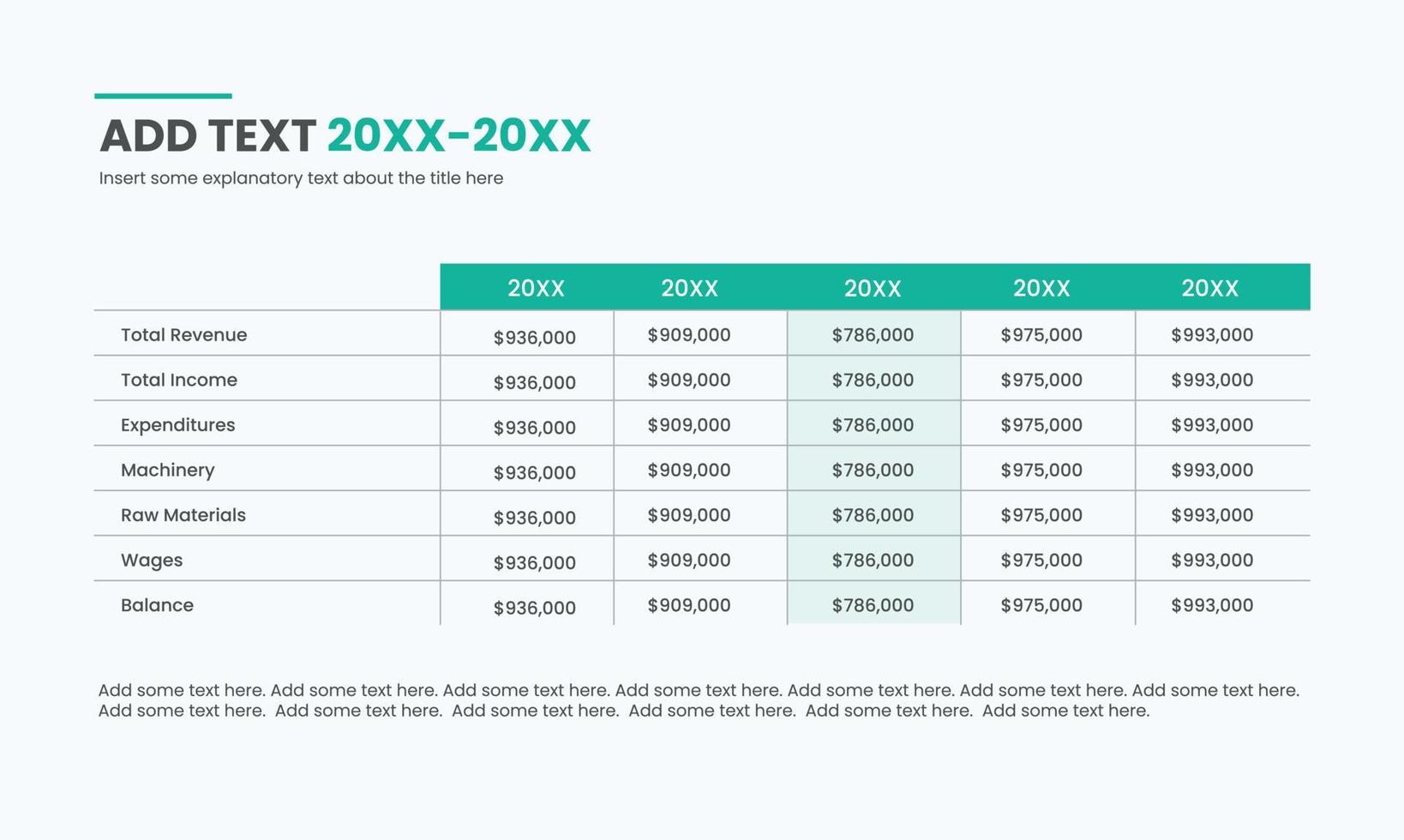 Modern business data table layout template for website or presentation. vector