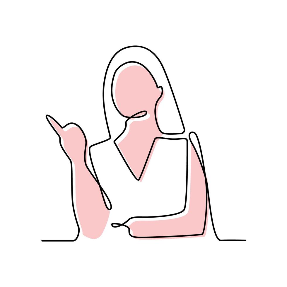 Filled Continuous Line Drawing Business Woman Work Desk Table Concept vector