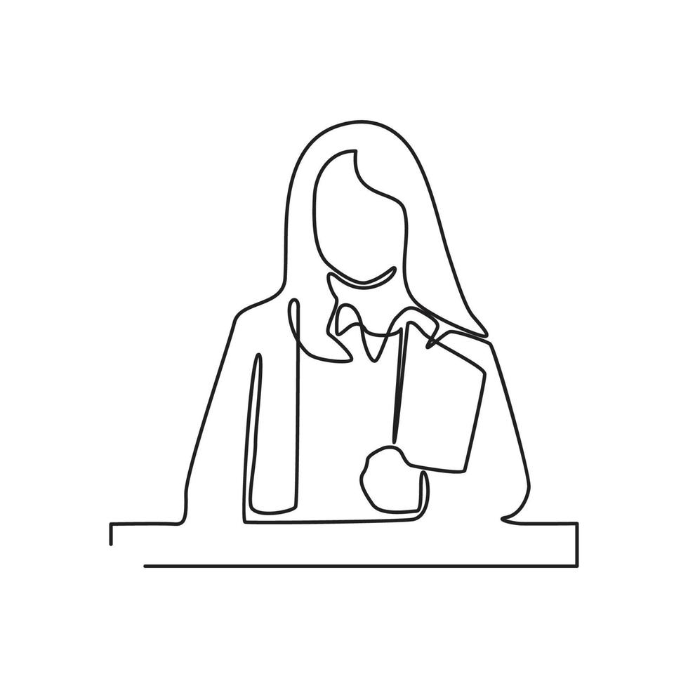 mujer de negocios con concepto de carpeta ilustración de dibujo de línea continua vector