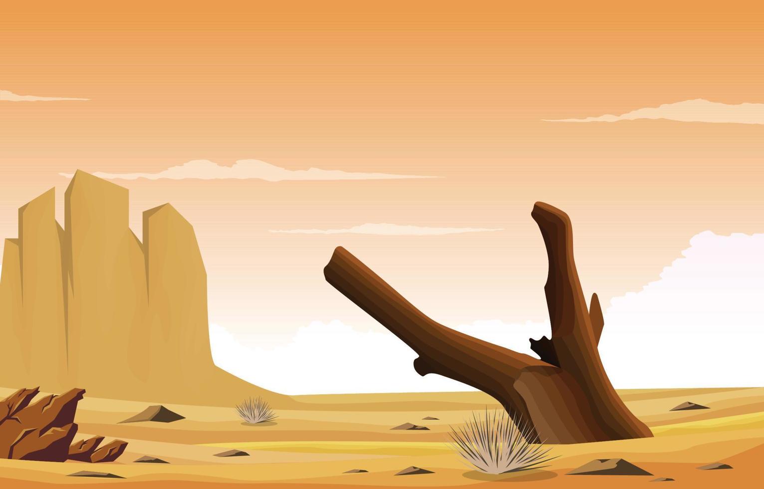 Horizon Sky Western American Dead Tree Vast Desert Landscape Illustration vector