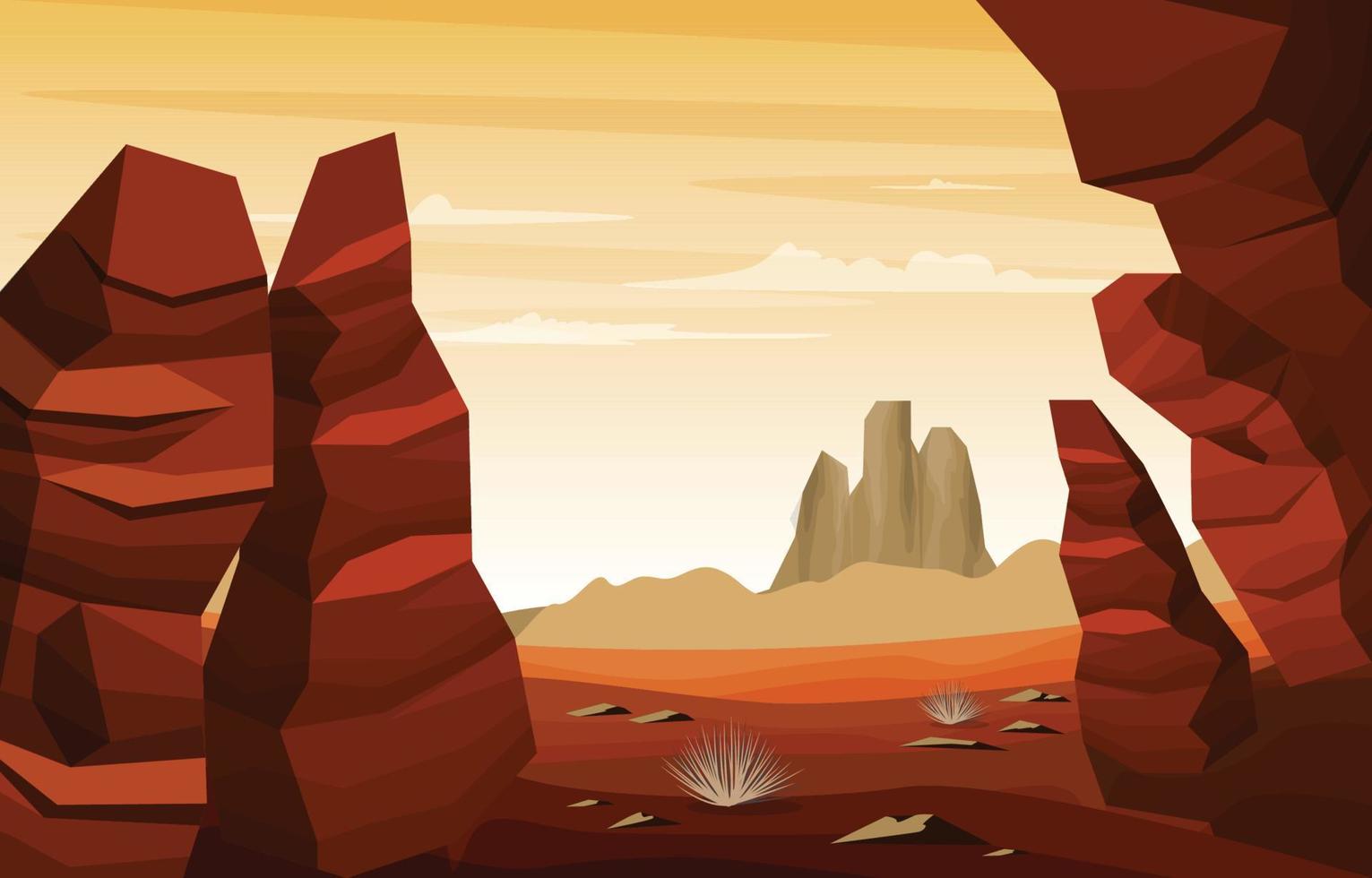 Horizon Sky Western American Rock Cliff Vast Desert Landscape Illustration vector