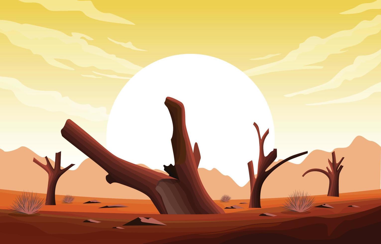 Horizon Sky Western American Dead Tree Vast Desert Landscape Illustration vector